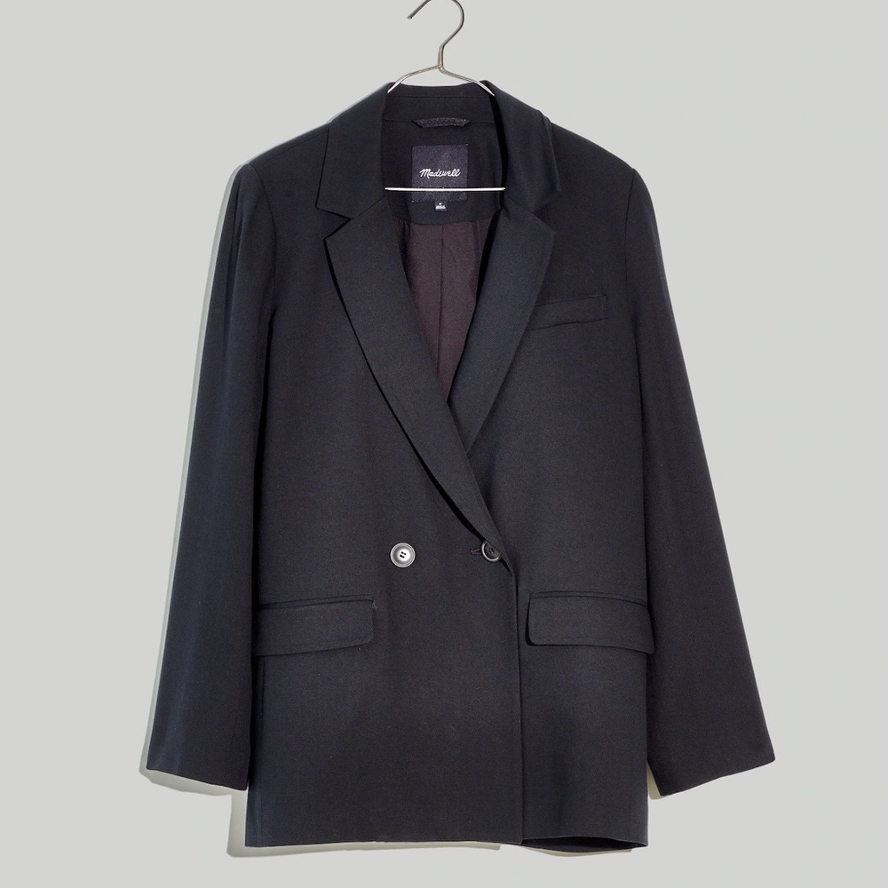 Madewell Drapeweave Caldwell Double-Breasted Blazer | Black | Size XL
